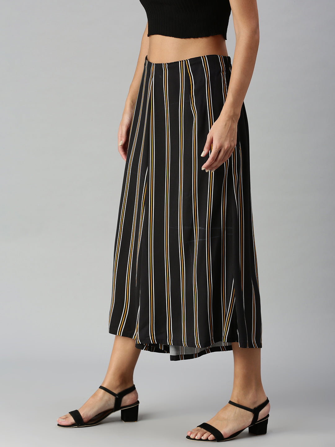 De Moza Ladies Printed Culottes Rayon Yellow & Black - De Moza