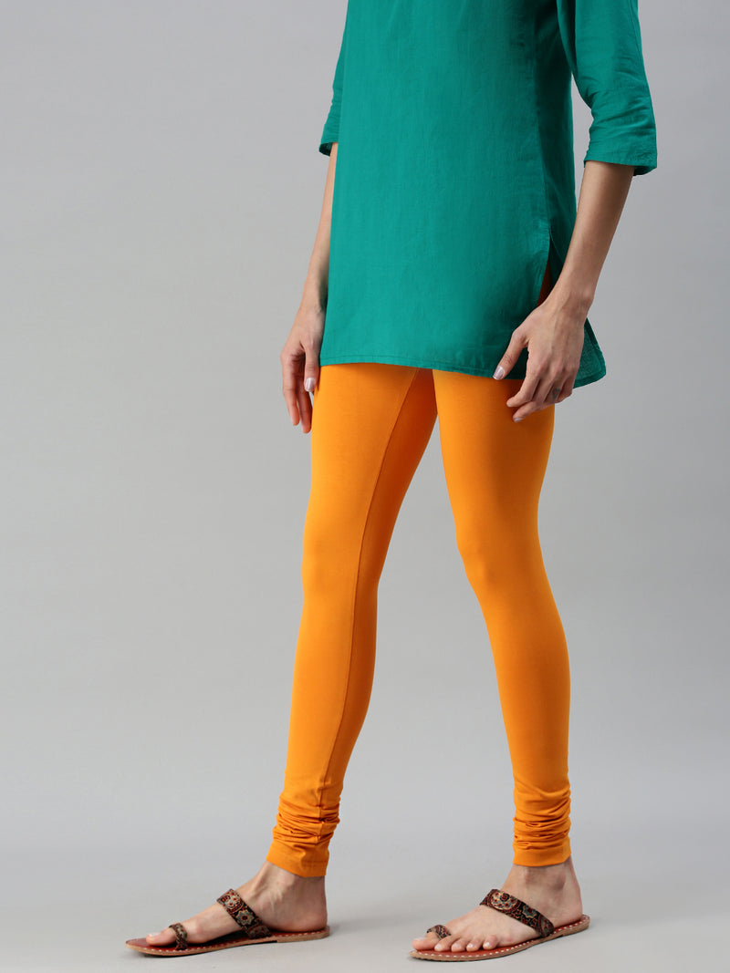 De Moza Ladies Churidar Leggings Solid Cotton Dark Yellow - De Moza