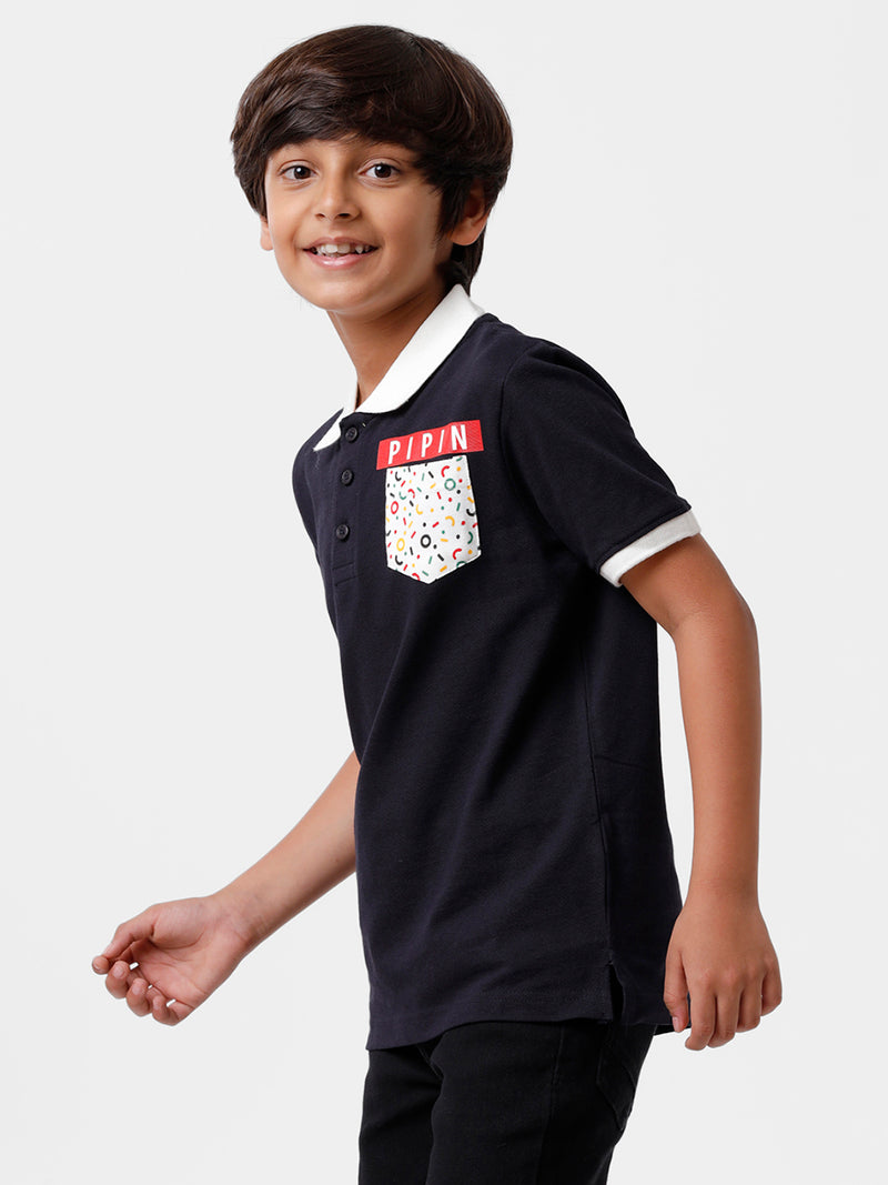 Kids - Boys Printed Half Sleeve T-Shirt Dark Navy Blue