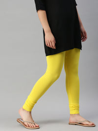 De Moza Women's Premium Churidhar Leggings Solid Cotton Lemon Yellow - De Moza (6679540826175)