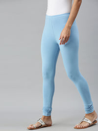De Moza Ladies Churidar Leggings Solid Cotton Sea Blue - De Moza