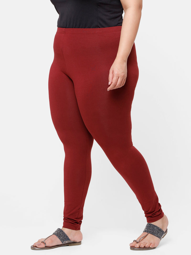 De Moza Ladies Plus Ankle Length Leggings Solid  Cotton Dark Maroon - De Moza