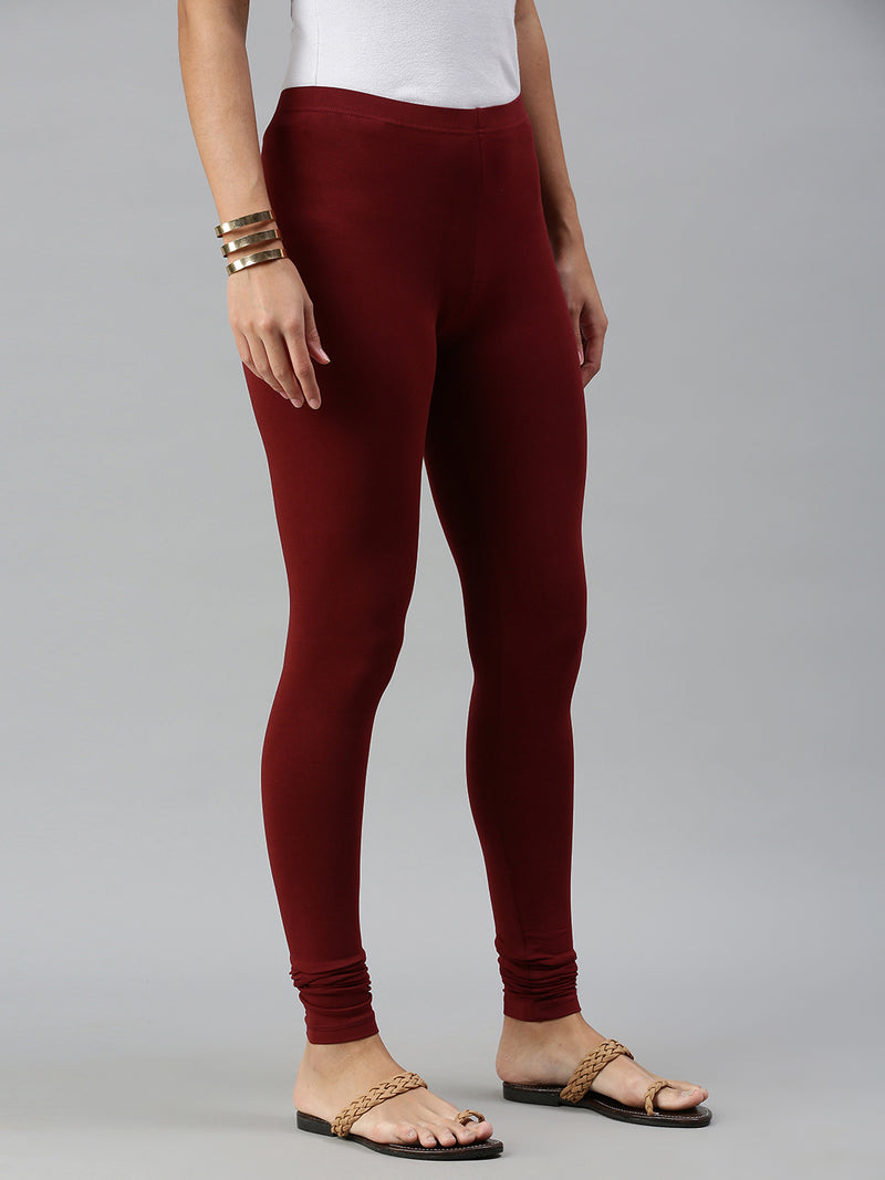 De Moza Ladies Churidar Leggings Solid Cotton Dark Maroon - De Moza