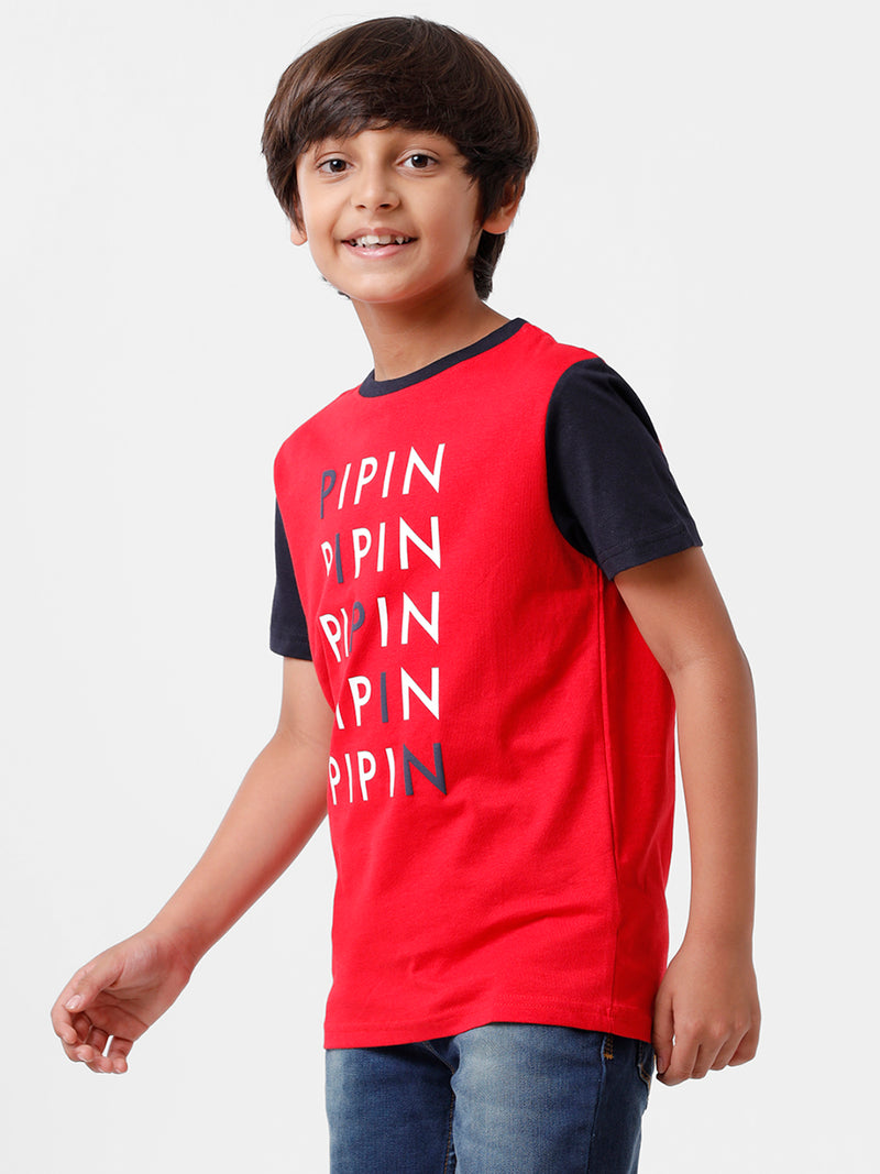 Kids - Boys Printed Half Sleeve T-Shirt Raising Red
