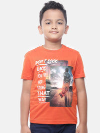 PIPIN Kids - Boys Half Sleeve - Basic crew neck Printed T-Shirt Cotton Rust Orange - De Moza (6682127564863)