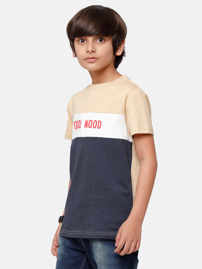 Kids - Boys Printed Half Sleeve T-Shirt Almond Sand