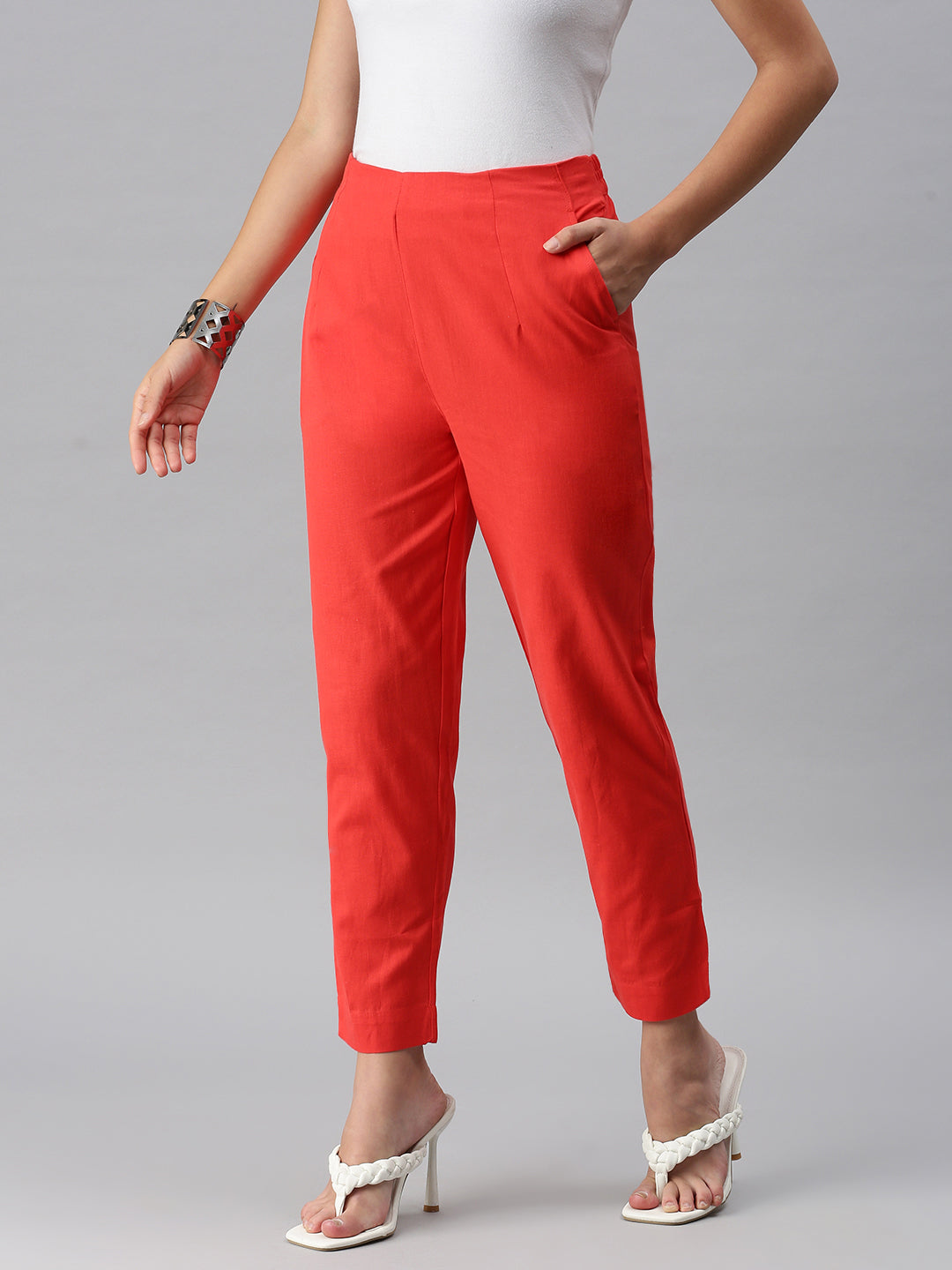 Unique Vintage Red Stretch High Waist Rizzo Cigarette Pants - ShopperBoard