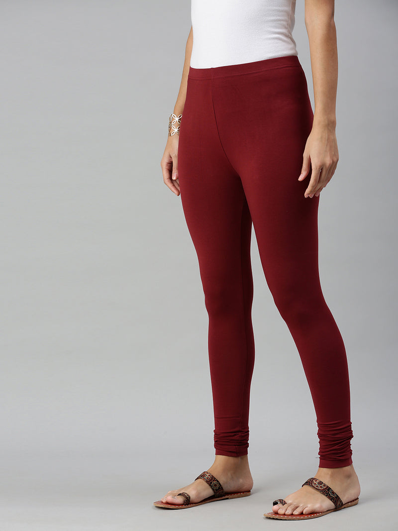 De Moza Ladies Churidar Leggings Solid Cotton Maroon - De Moza