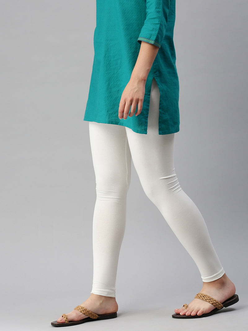De Moza Women's Premium Ankle Length Leggings Solid Cotton Offwhite - De Moza (6679539908671)