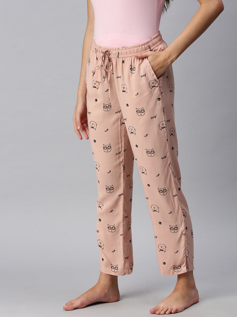 De Moza Ladies Printed Pyjama Pant Pink Nectar
