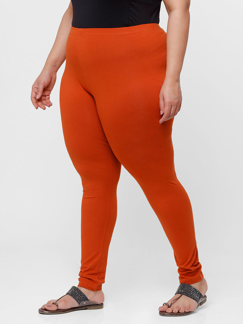 De Moza Ladies Plus Ankle Length Leggings Solid  Cotton Rust - De Moza