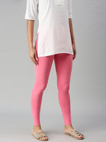 De Moza Ladies Ankle Length Leggings Solid Cotton Rani Pink - De Moza