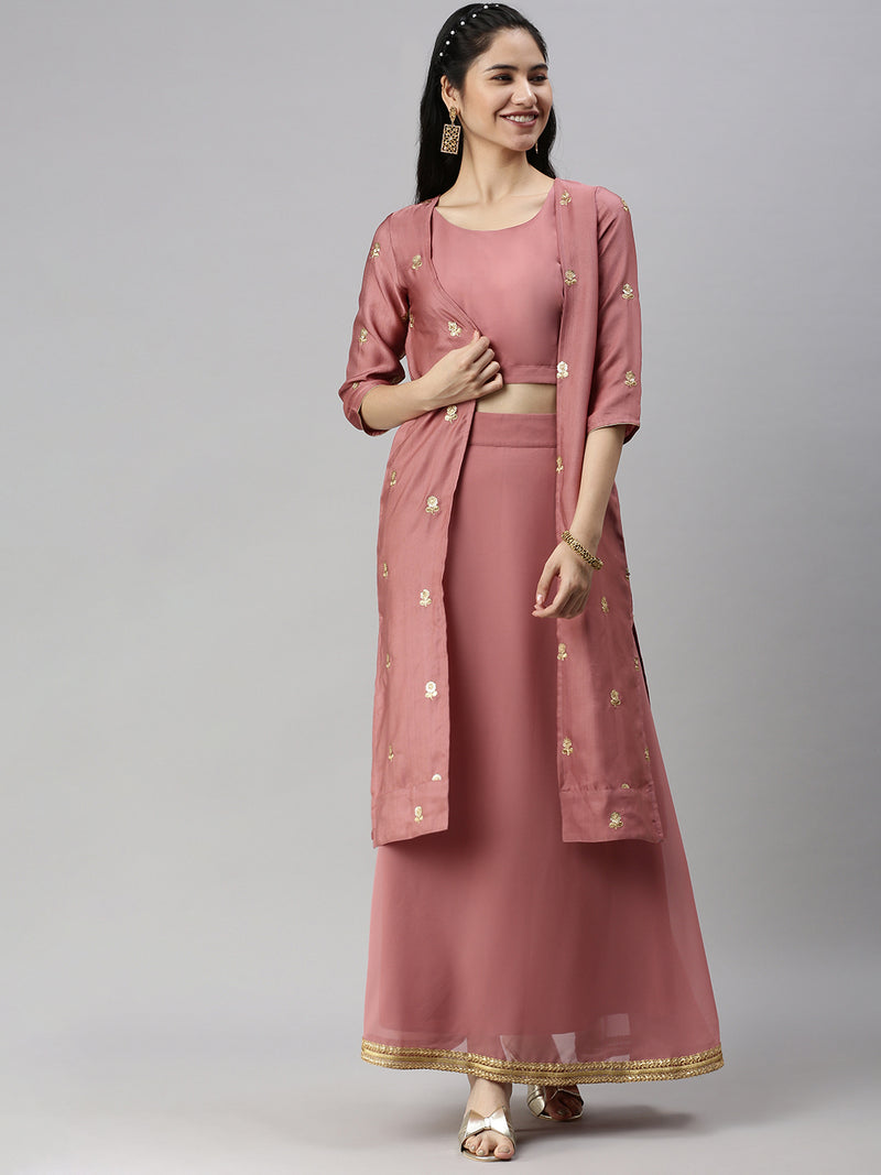 De Moza Women’s Lehenga Set Mauve (3Piece set)