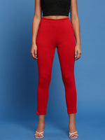 De Moza Womens Cigarette Pant Solid Cotton True Red - De Moza