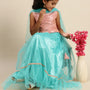 Pipin Girls Printed Lehanga Set Aqua Pink