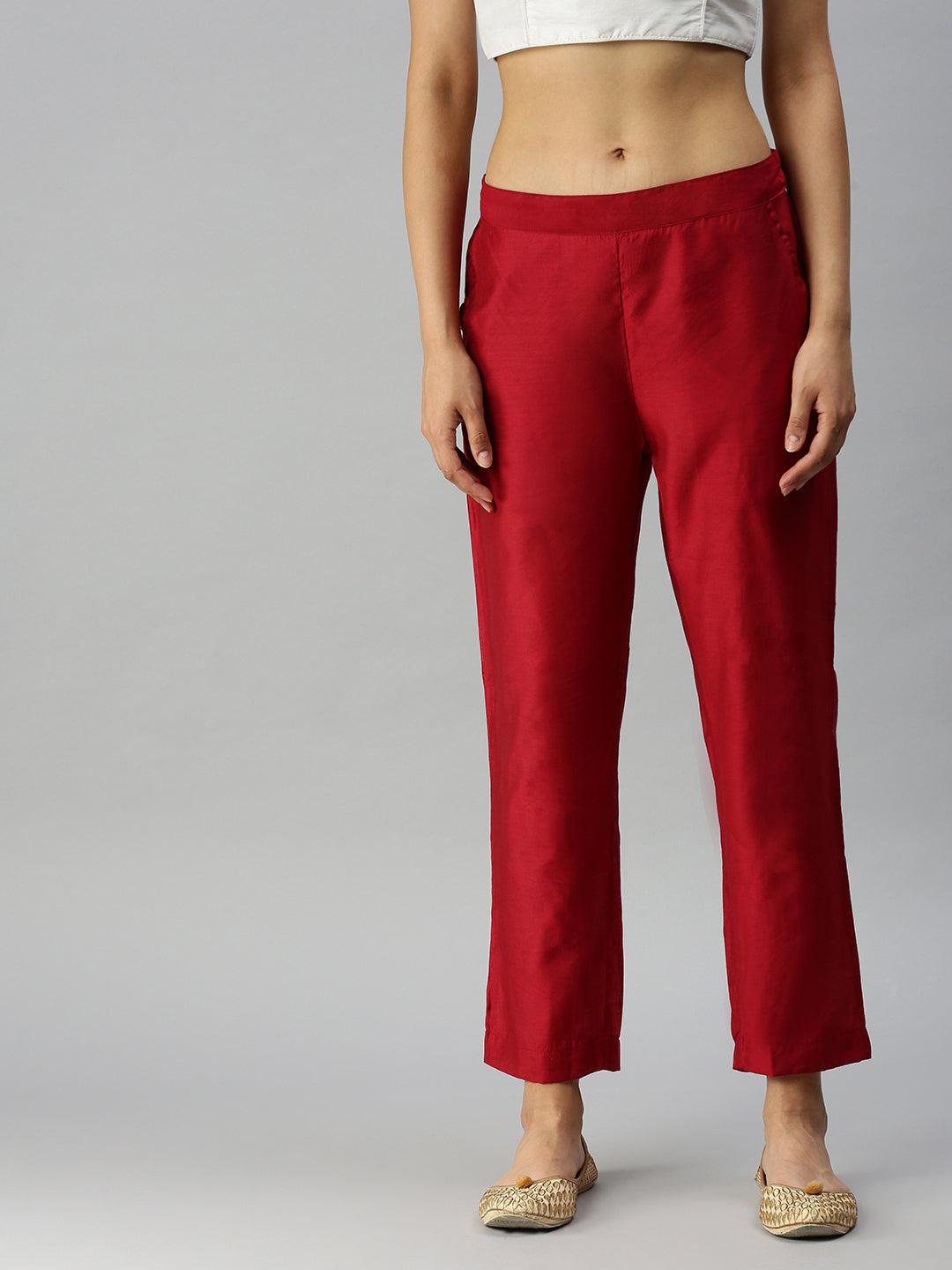 Buy Rama Red Colour Classic Women's Rayon Cigarette Pants at Amazon.in