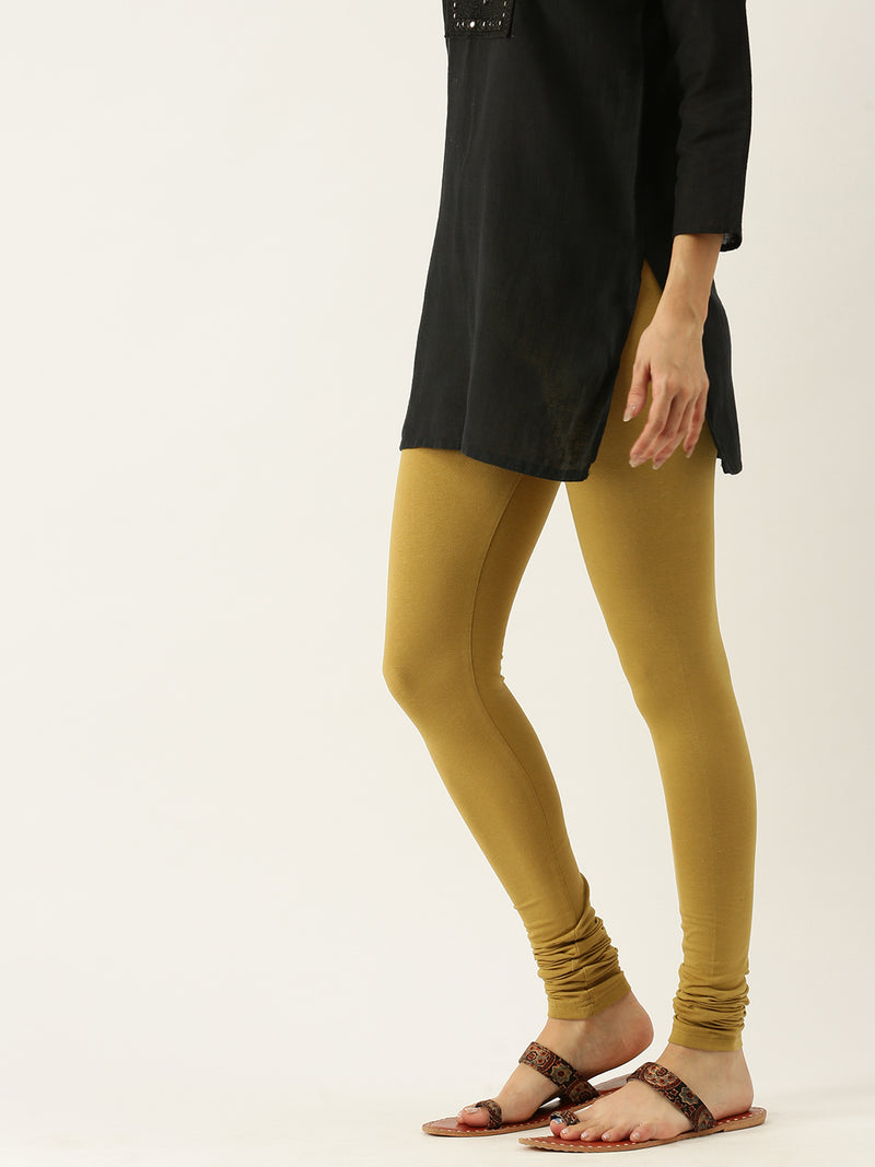De Moza Women's Chudidhar Leggings Solid Cotton Lycra Khaki - De Moza (4890549747775)