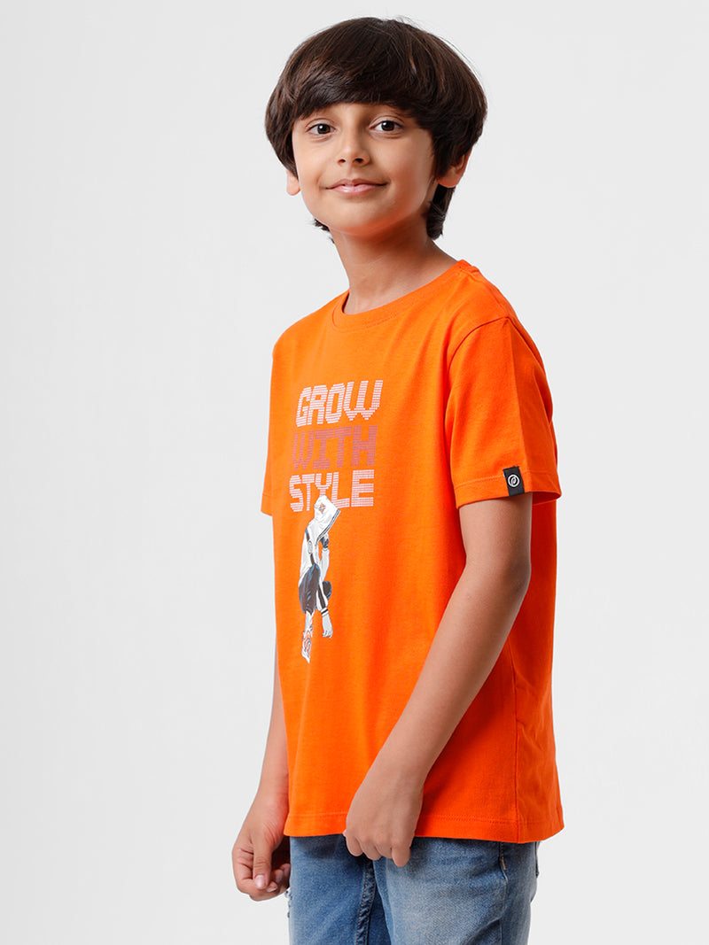 Kids - Boys Printed Half Sleeve T-Shirt Dark Orange