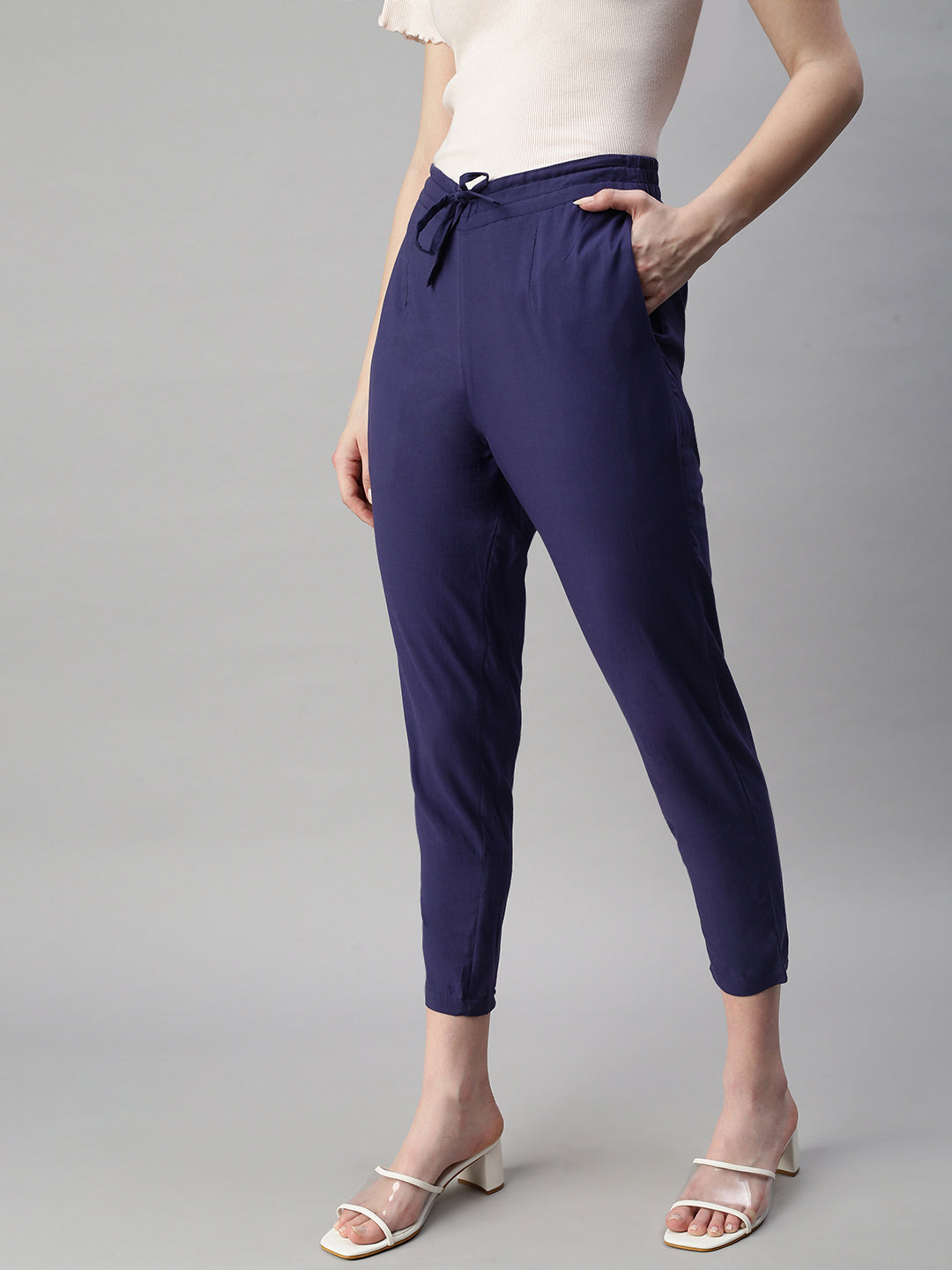 De Moza Women's Straight Pant Navy Blue