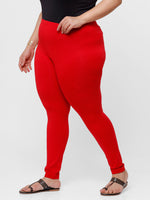 De Moza Ladies Plus Ankle Length Leggings Solid Cotton Red - De Moza