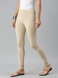 De Moza Ladies Churidar Leggings Solid Cotton Sand - De Moza