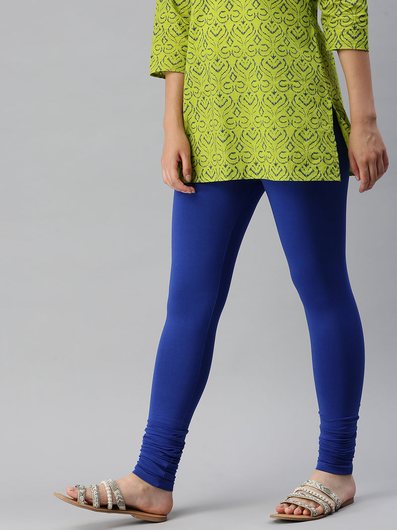 De Moza Women's Premium Churidhar Leggings Solid Cotton Light Cobalt - De Moza (6679540858943)