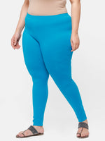 De Moza Ladies Plus Ankle Length Leggings Solid  Cotton Teal - De Moza