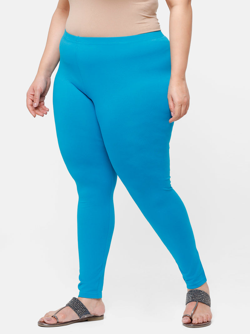 De Moza Ladies Plus Ankle Length Leggings Solid  Cotton Teal - De Moza