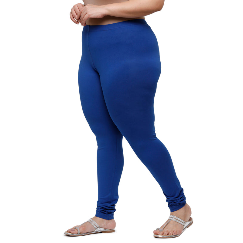 De Moza Ladies Plus Size Churidar  Leggings Solid  Cotton Ink Blue - De Moza