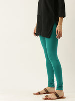 De Moza Women's Ankle Length Leggings Solid Cotton Sea Green - De Moza (4890554925119)
