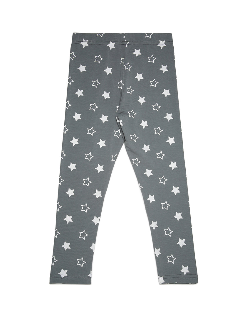 De Moza Kids - Girls Printed Ankle Length Leggings Cotton Grey - De Moza (6682211647551)