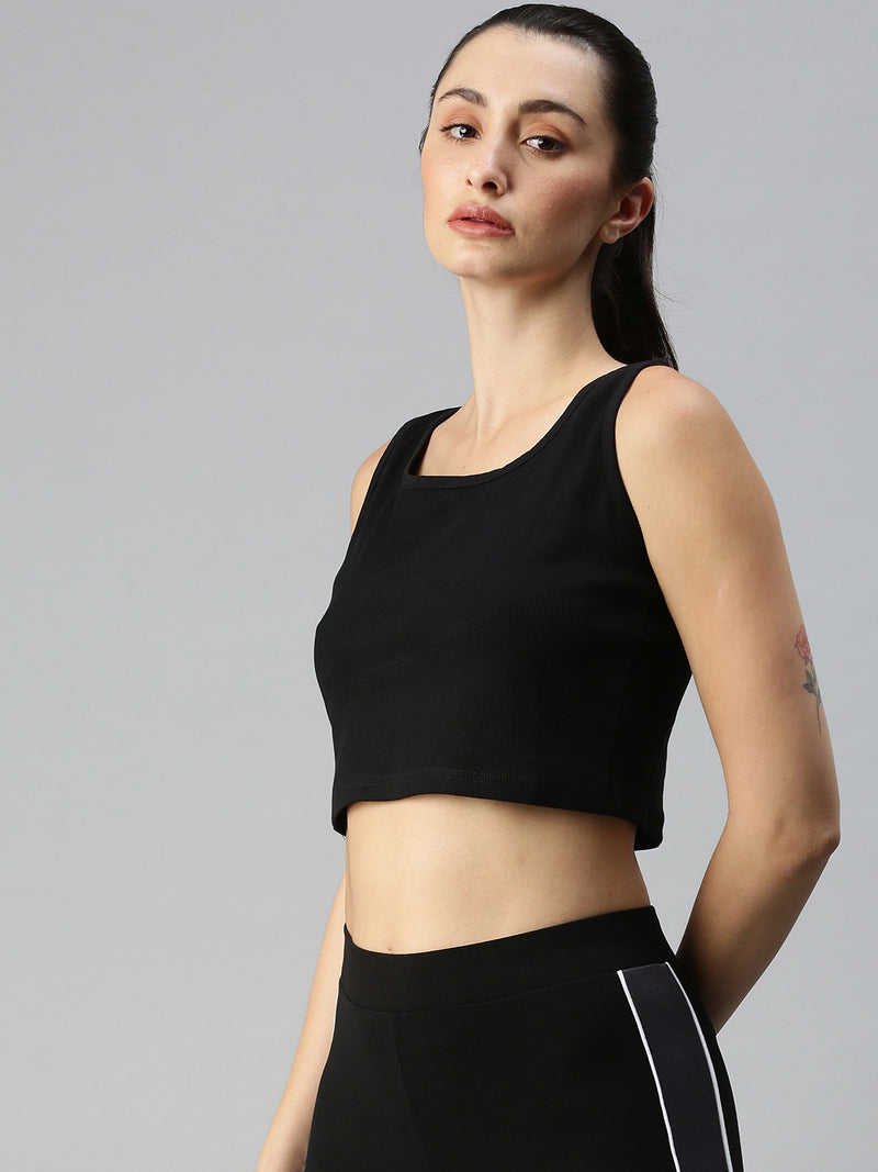 De Moza Ladies Rib Crop Top Black