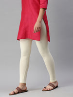 De Moza Women's Premium Ankle Length Leggings Solid Cotton Ecru - De Moza (6679539449919)