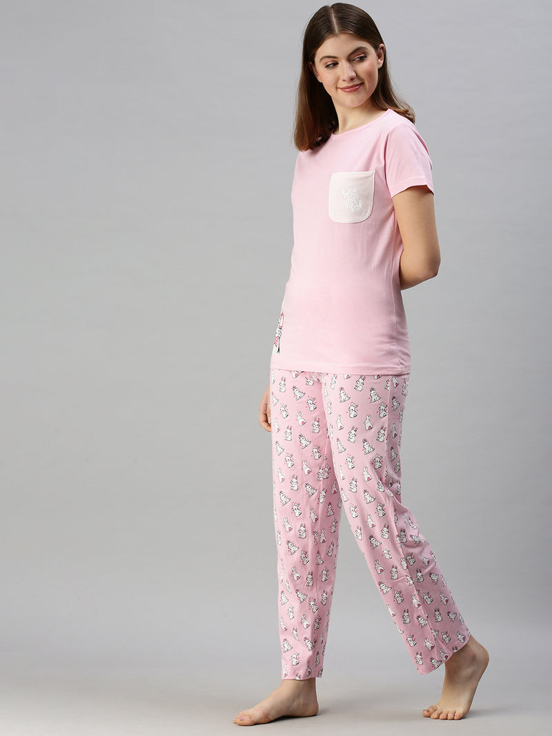 De Moza Ladies Printed Pyjama Set Lilac Sachet