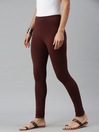 De Moza Ladies Churidar Leggings Solid Cotton Coffee Brown - De Moza