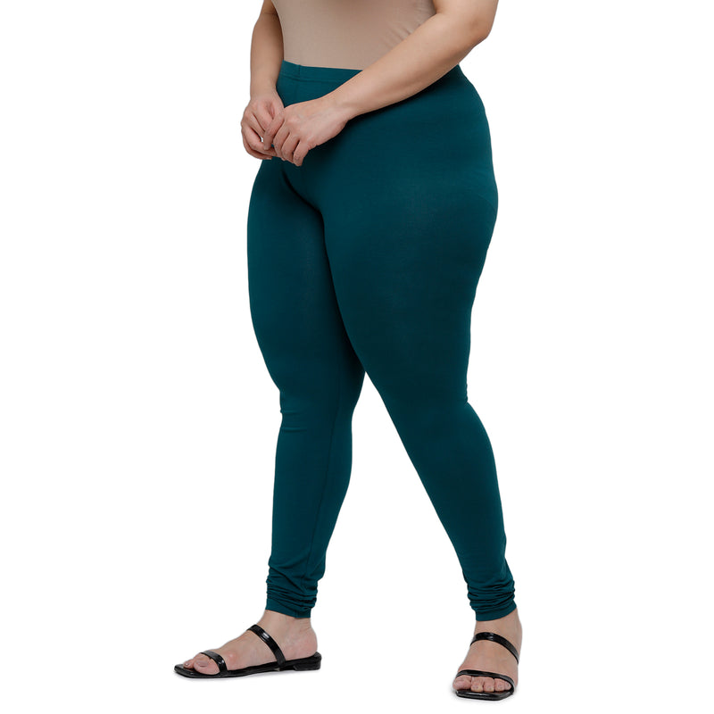 De Moza Women Plus Size Churidar Leggings Solid Cotton Bottle Green