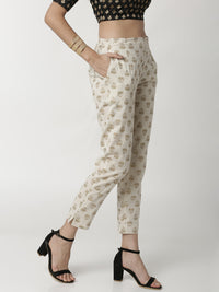 De Moza Ladies Printed Offwhite Cigarette Pant - De Moza (4336549920831)