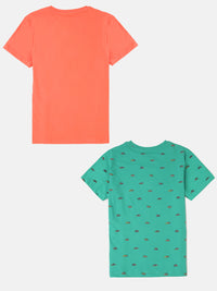 Pack of 2 Pipin Boys Printed T-shirts Green & Peach