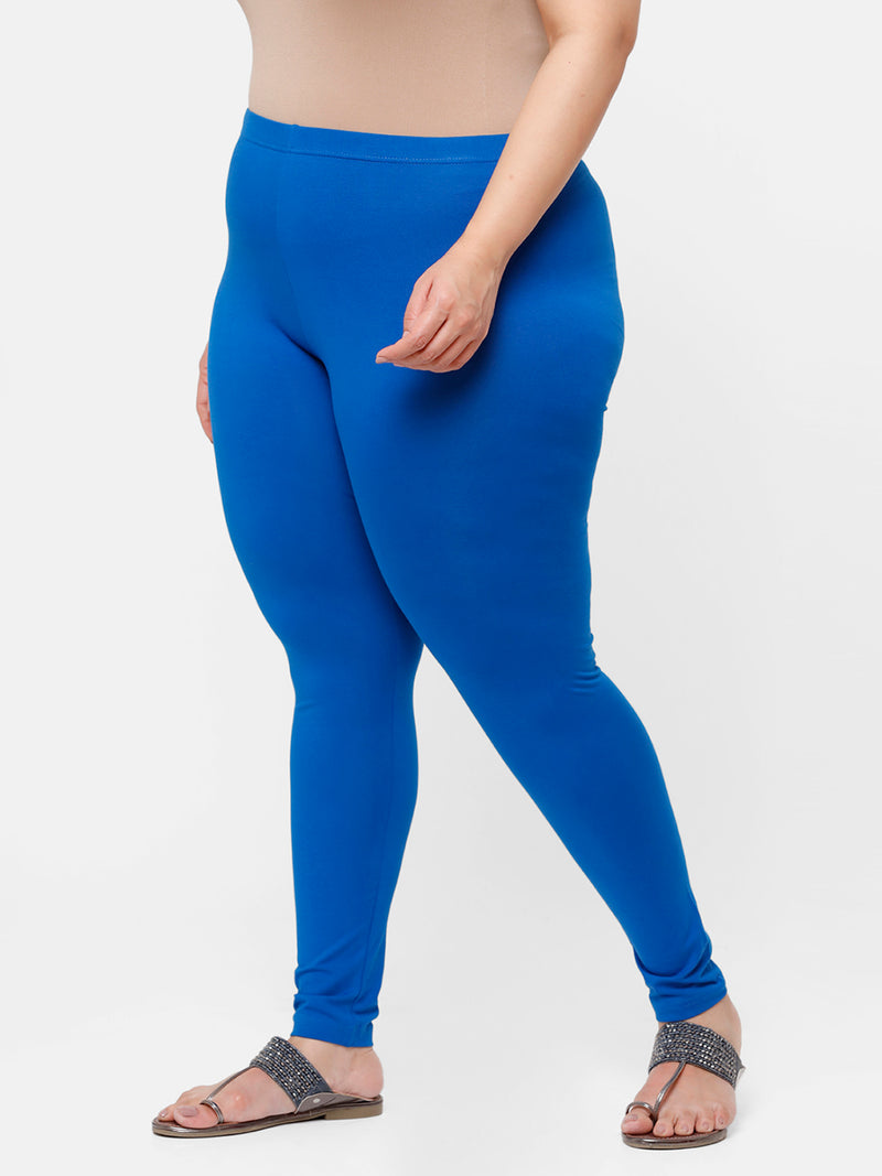 De Moza Ladies Plus Ankle Length Leggings Solid Cotton Cobalt - De Moza