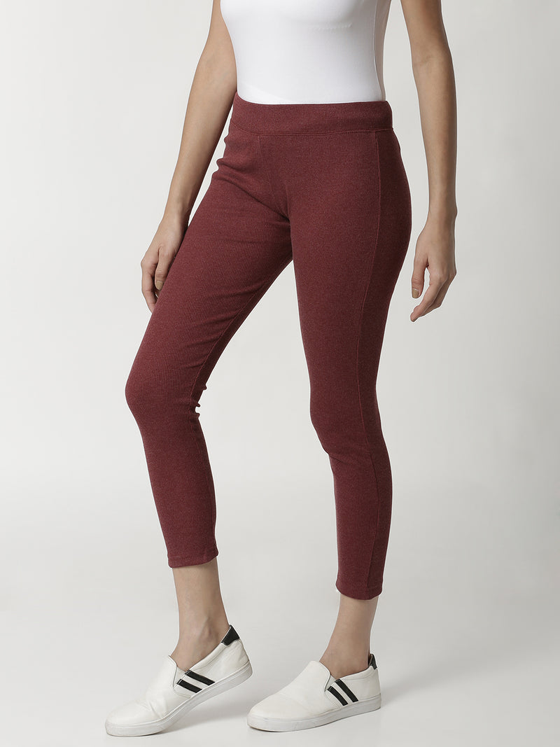 De Moza Ladies Maroon Melange Leggings - De Moza (4332603637823)