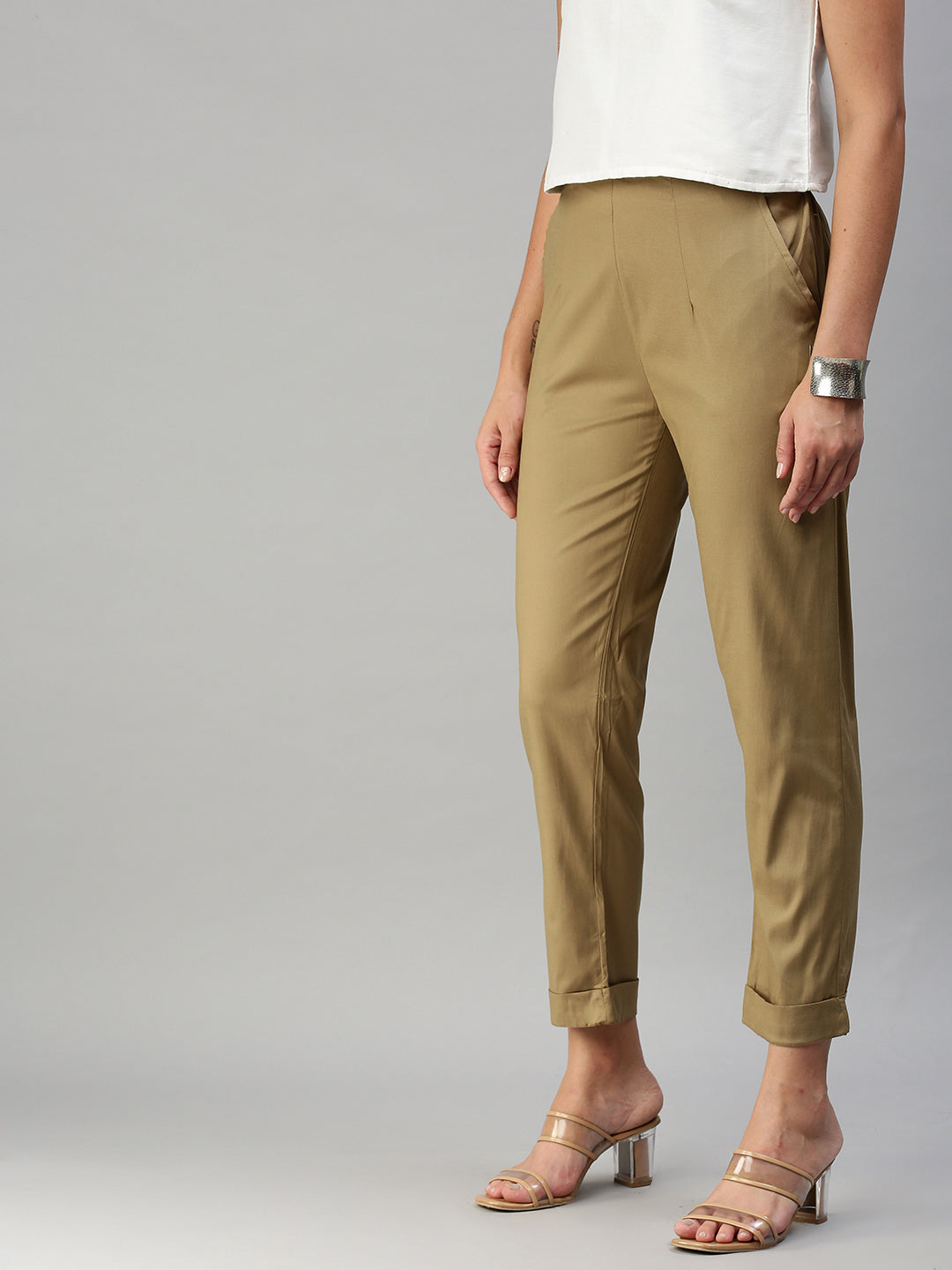 De Moza Women's Cigarette Pant Golden Beige