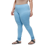 De Moza Ladies Plus Size Churidar  Leggings Solid Cotton Sea Blue - De Moza