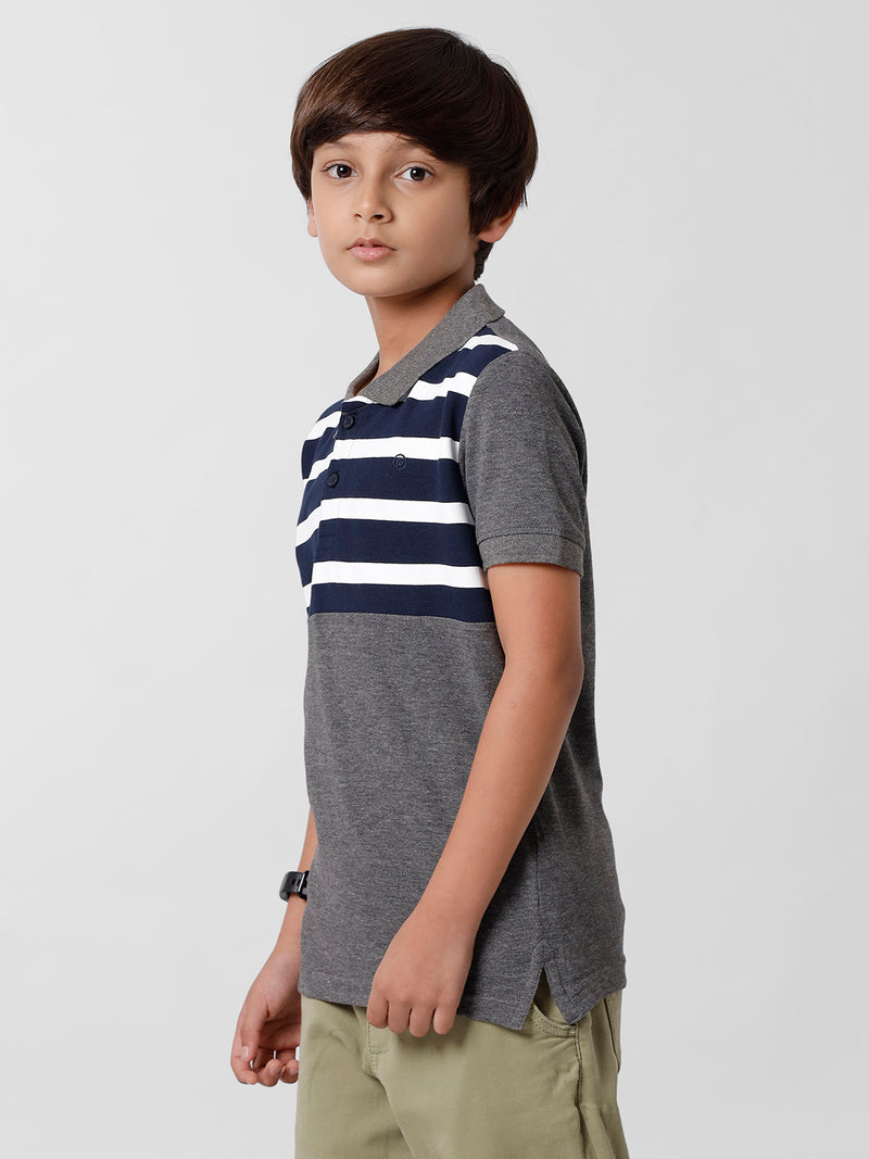Kids - Boys Printed Half Sleeve T-Shirt Anthra Melange