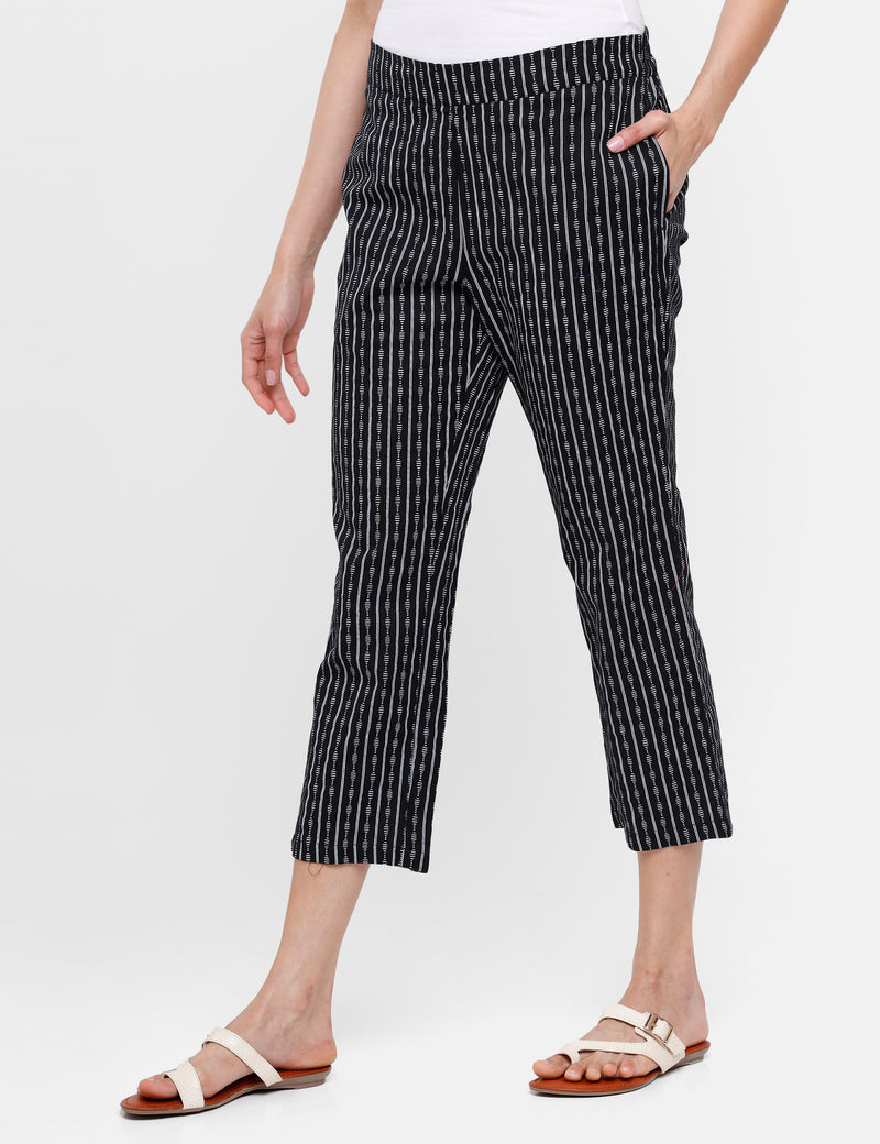 De Moza Ladies Printed Straight Pant Black