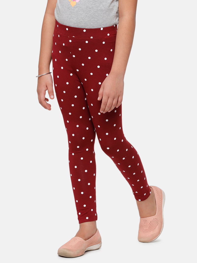 De Moza Kids - Girls Printed Ankle Length Leggings Viscose Maroon - De Moza