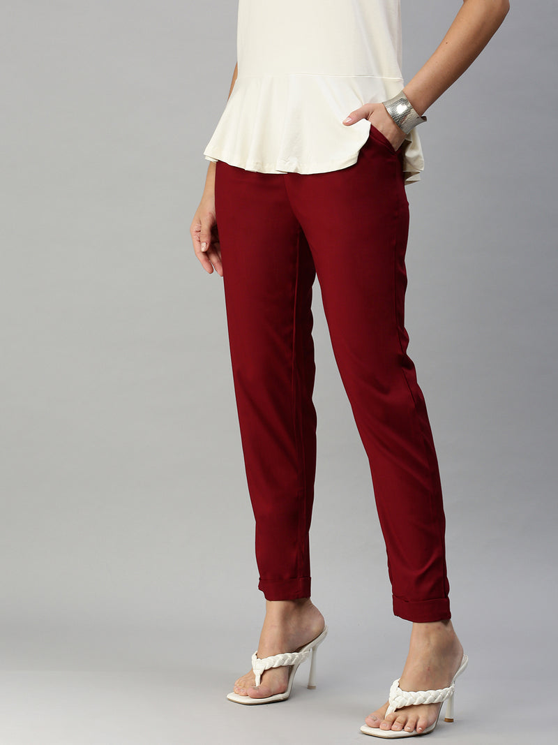 De Moza Women's Cigarette Pant Maroon