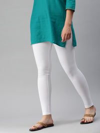 De Moza Women's Premium Ankle Length Leggings Solid Cotton White - De Moza (6679540400191)