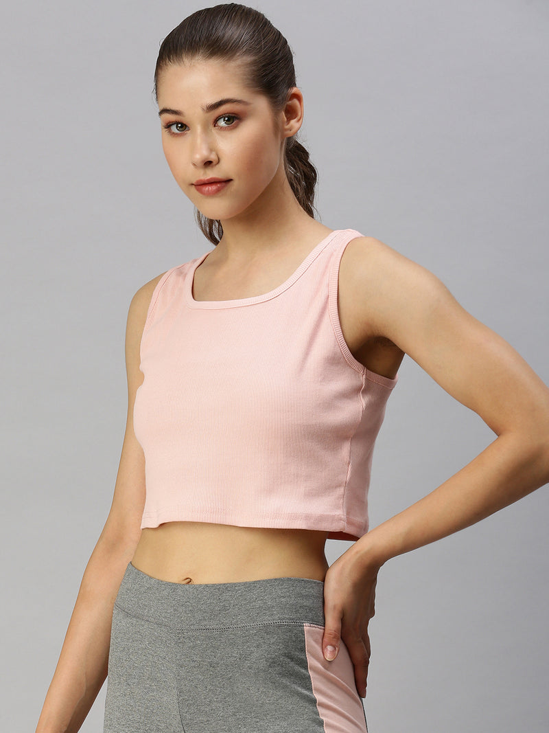 De Moza Ladies Rib Crop Top Peach