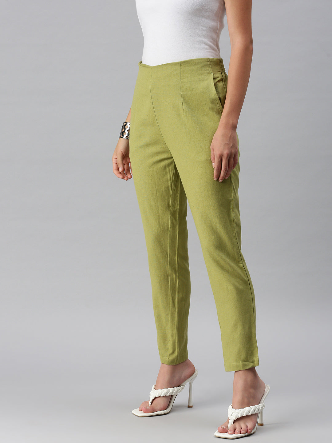 De Moza Women's Cigarette Pant Lemon Green