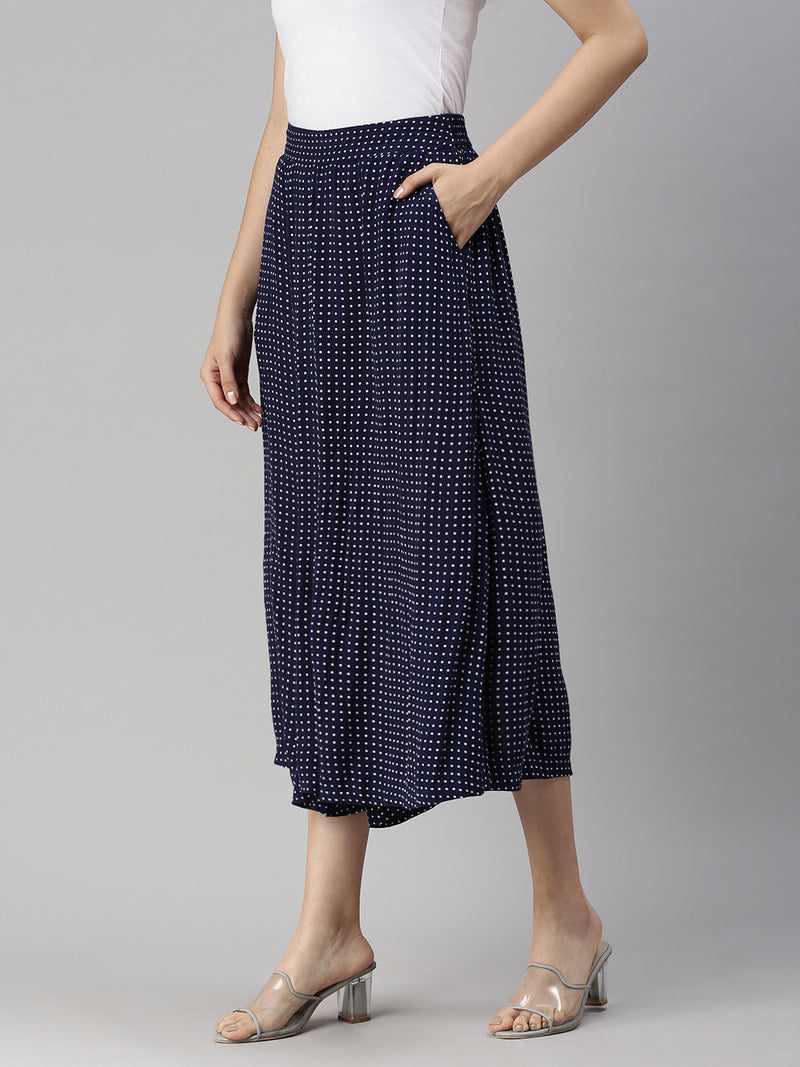 De Moza Womens Printed Culottes Navy Blue